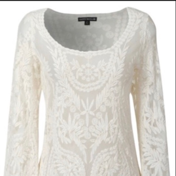 Express Cream Ivory XS Sheer Lace Embroidered Top - Picture 2 of 8